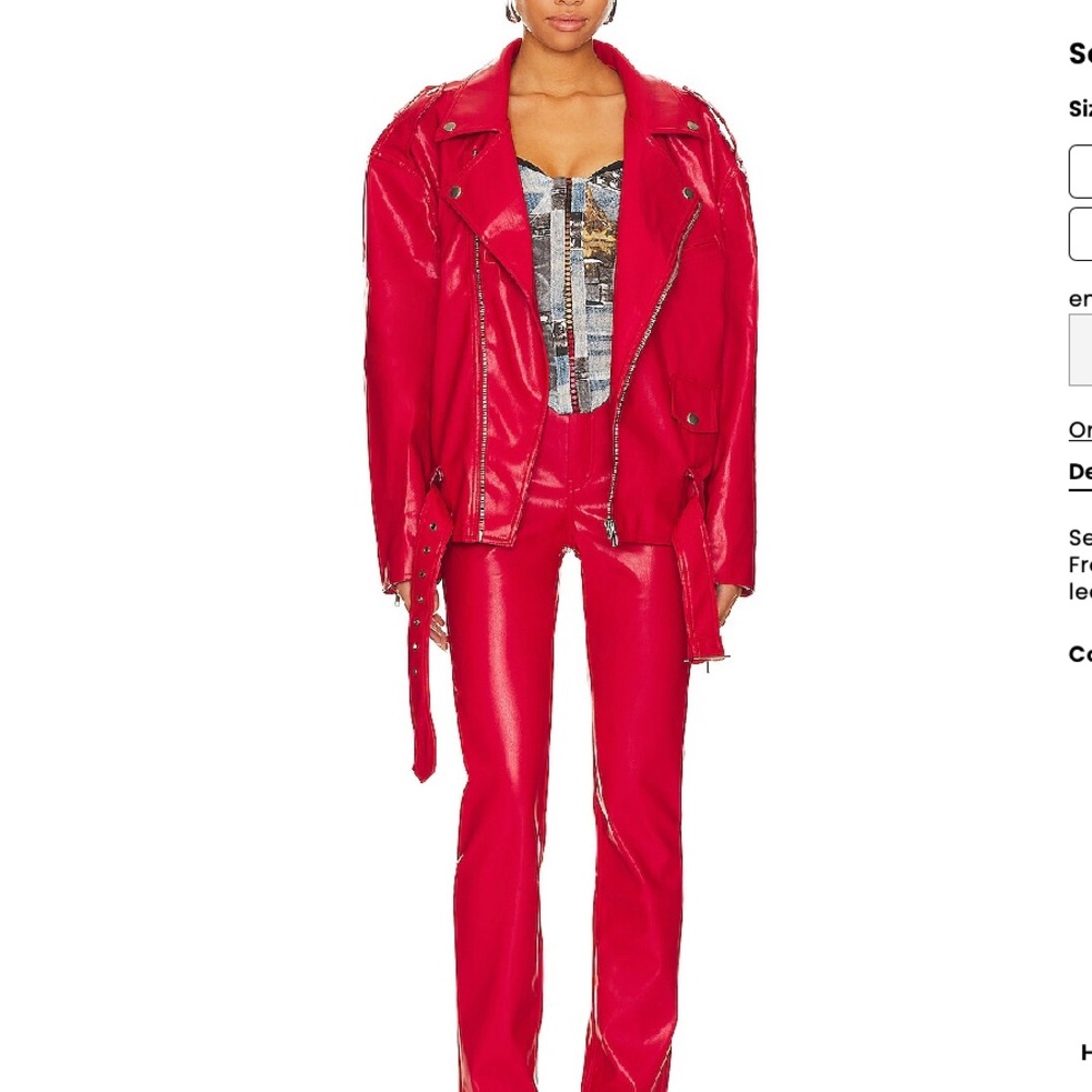 Revolve Red Leather Biker Jacket - image 2